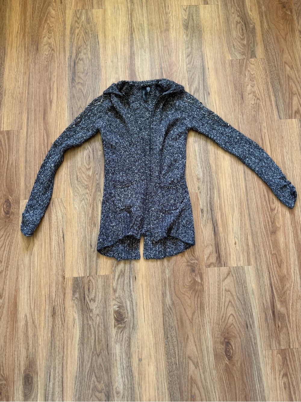 BKE Gray Wool Mohair Blend Beaded Zip Cardigan Sweater M